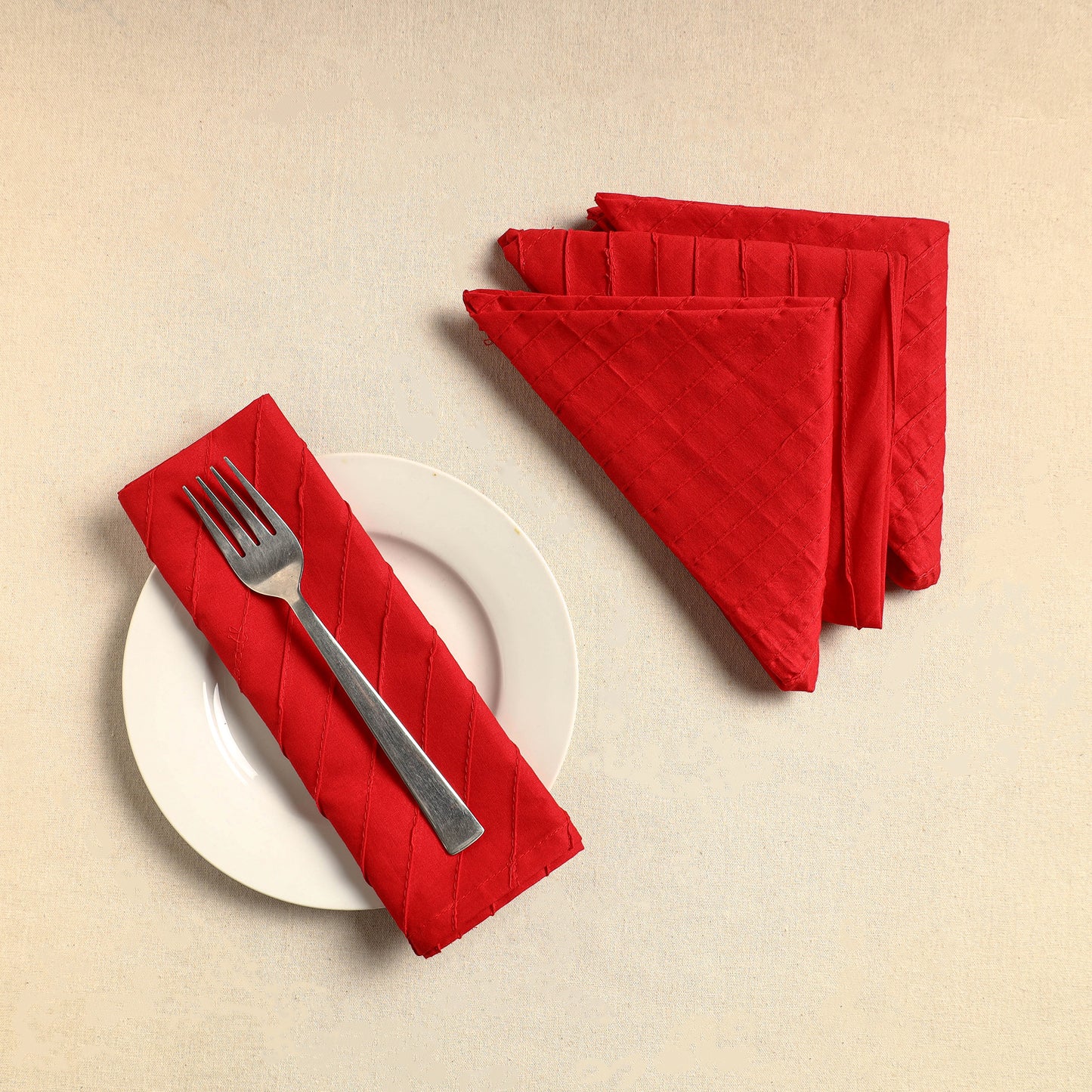 Set of 4 - Pintuck Plain Cotton Table Napkins (18 x 18 in) 06