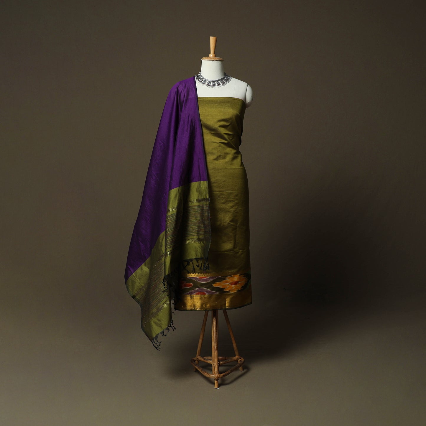 Pochampally Ikat Silk Cotton 3pc Unstitched Dress Material Suit Set 47