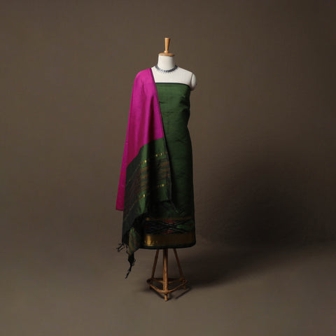 Pochampally Ikat Silk Cotton 3pc Unstitched Dress Material Suit Set 11