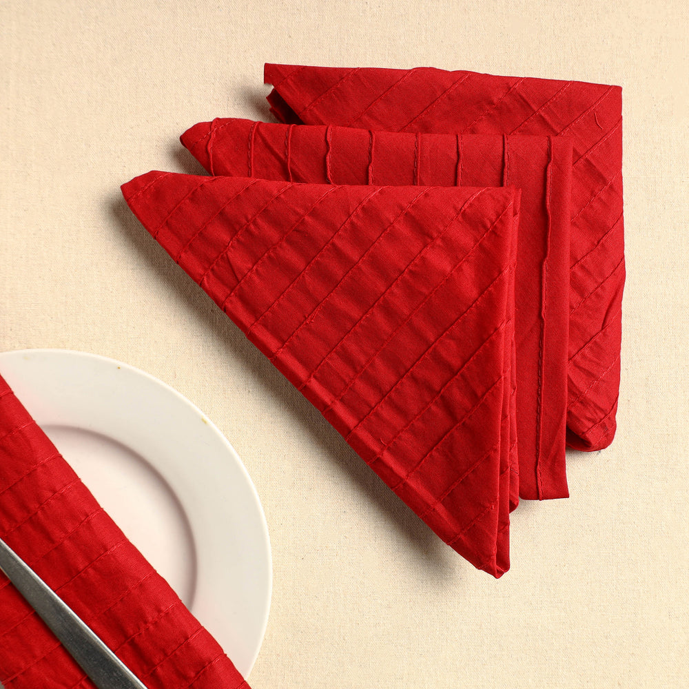 Set of 4 - Pintuck Plain Cotton Table Napkins (18 x 18 in) 08