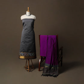 Pochampally Ikat Silk Cotton 3pc Unstitched Dress Material Suit Set 13