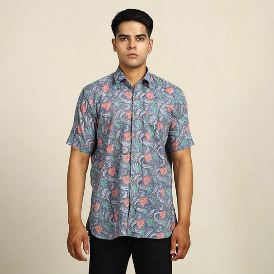 Sanganeri Block Printed Cotton Men Half Sleeve Shirt 10