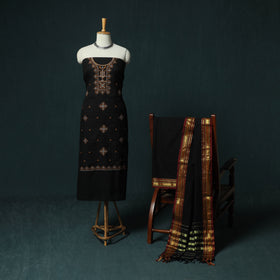 Black - Ilkal Kasuti Embroidery Cotton 3pc Unstitched Dress Material Suit Set 07