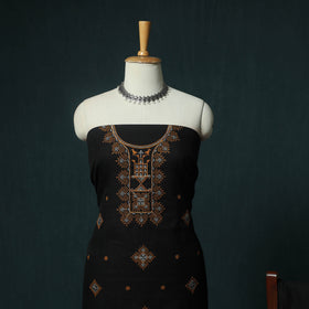 Black - Ilkal Kasuti Embroidery Cotton 3pc Unstitched Dress Material Suit Set 07