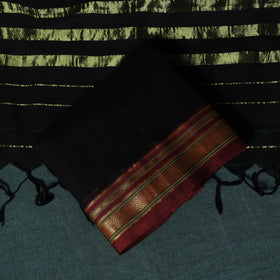 Black - Ilkal Kasuti Embroidery Cotton 3pc Unstitched Dress Material Suit Set 07
