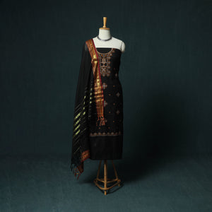 Black - Ilkal Kasuti Embroidery Cotton 3pc Unstitched Dress Material Suit Set 07