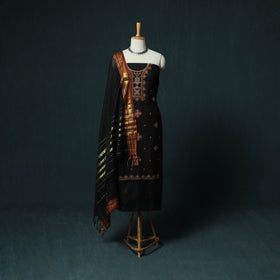 Black - Ilkal Kasuti Embroidery Cotton 3pc Unstitched Dress Material Suit Set 07