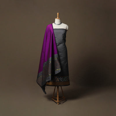 Pochampally Ikat Silk Cotton 3pc Unstitched Dress Material Suit Set 13