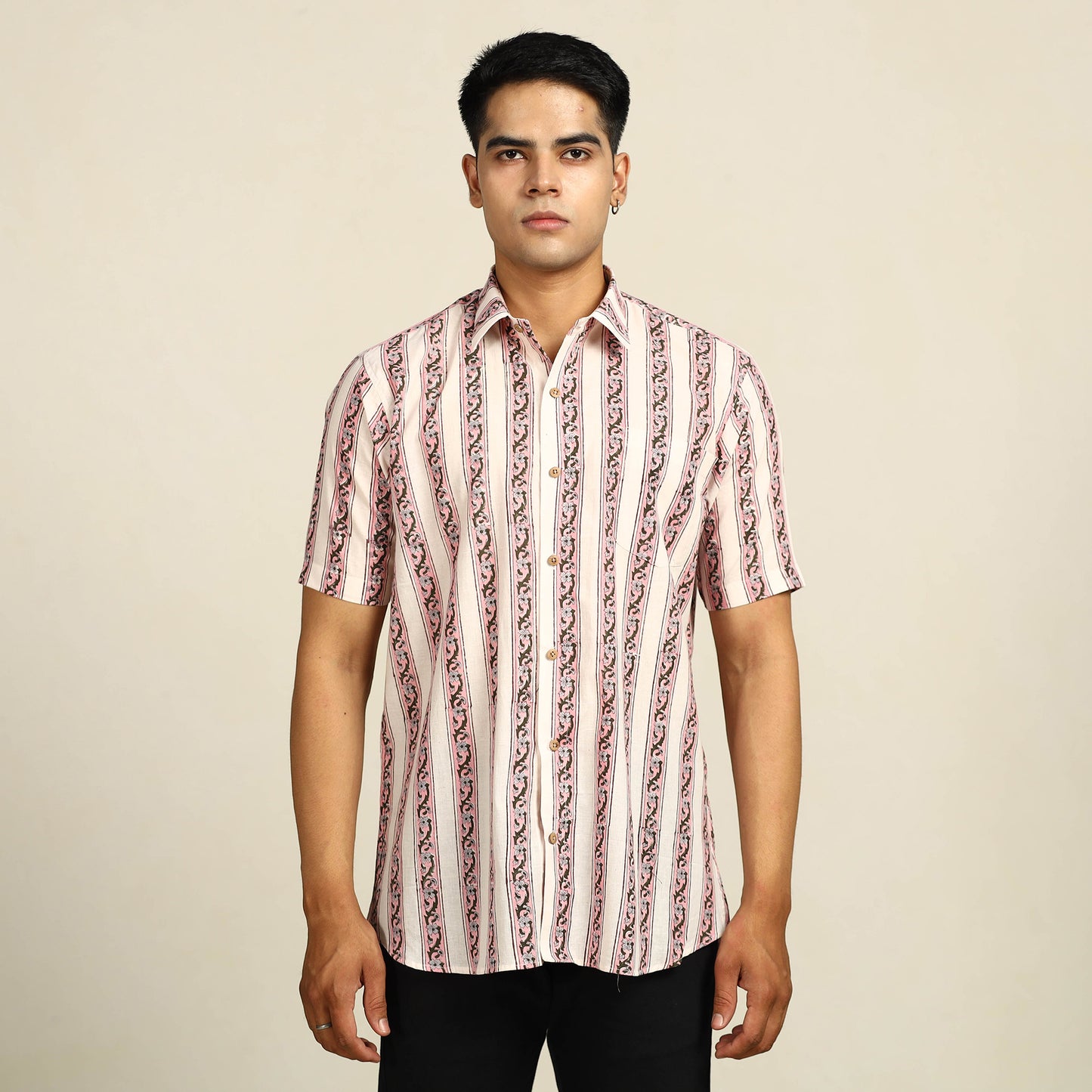 Multicolor - Sanganeri Block Printed Cotton Men Half Sleeve Shirt 14