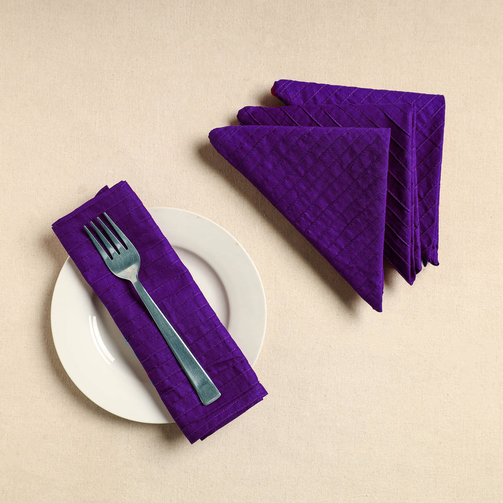 Set of 4 - Pintuck Plain Cotton Table Napkins (18 x 18 in) 14