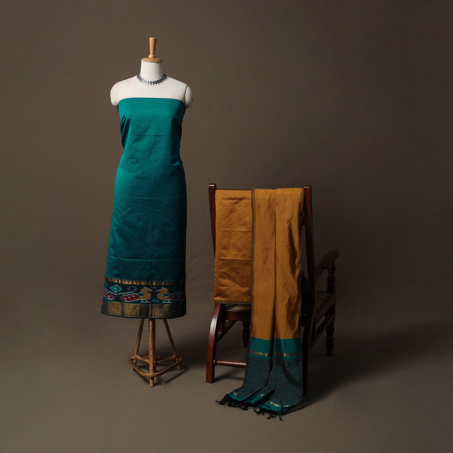 Pochampally Ikat Silk Cotton 3pc Unstitched Dress Material Suit Set 14