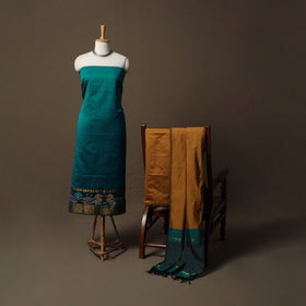 Pochampally Ikat Silk Cotton 3pc Unstitched Dress Material Suit Set 14