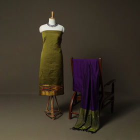 Pochampally Ikat Silk Cotton 3pc Unstitched Dress Material Suit Set 50
