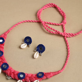 Pink - thread braided shell choker necklace set 02