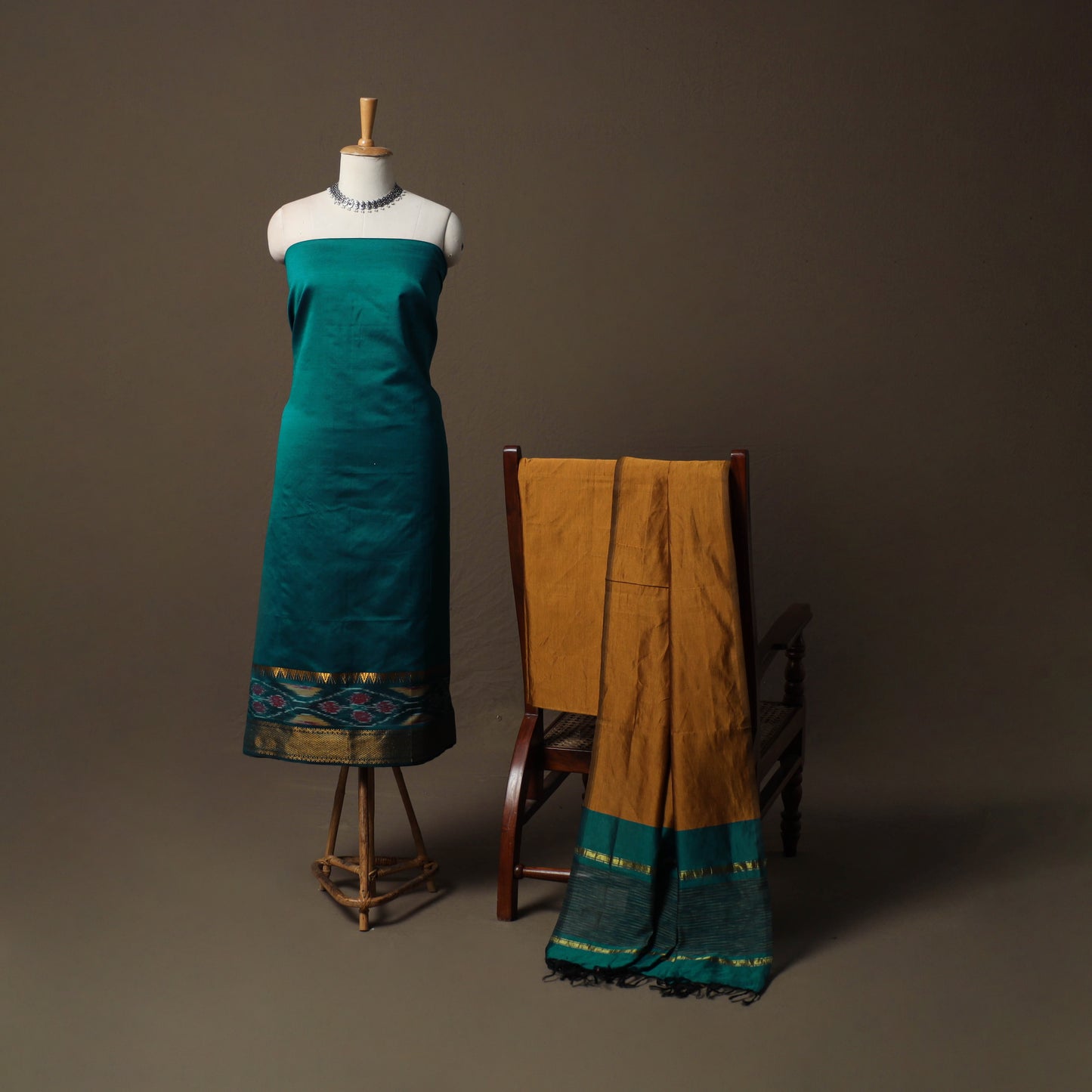 Pochampally Ikat Silk Cotton 3pc Unstitched Dress Material Suit Set 15