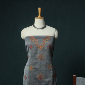 Grey - Ilkal Kasuti Embroidery Cotton 3pc Unstitched Dress Material Suit Set 09