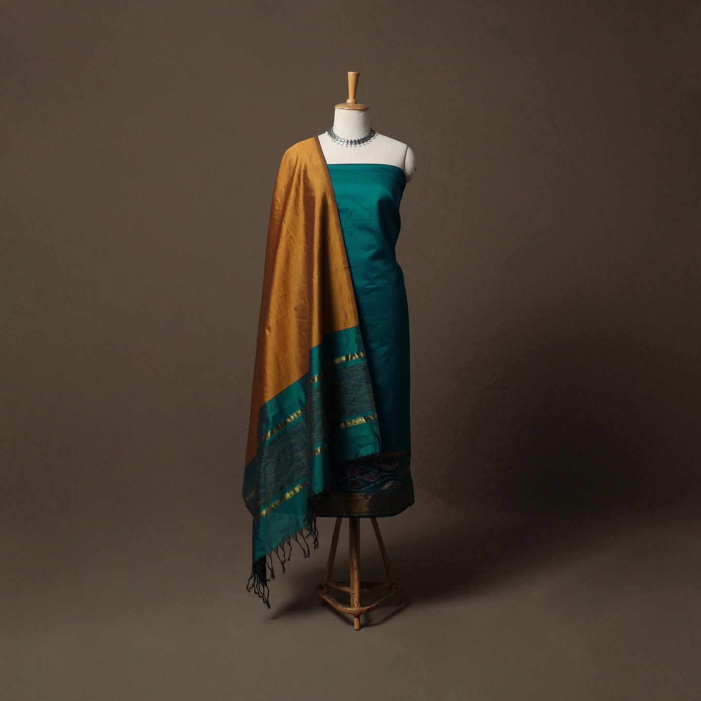 Pochampally Ikat Silk Cotton 3pc Unstitched Dress Material Suit Set 15