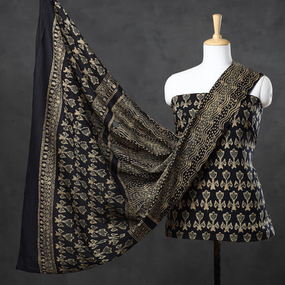 Black - 3pc Kutch Batik Printed Cotton Suit Material Set