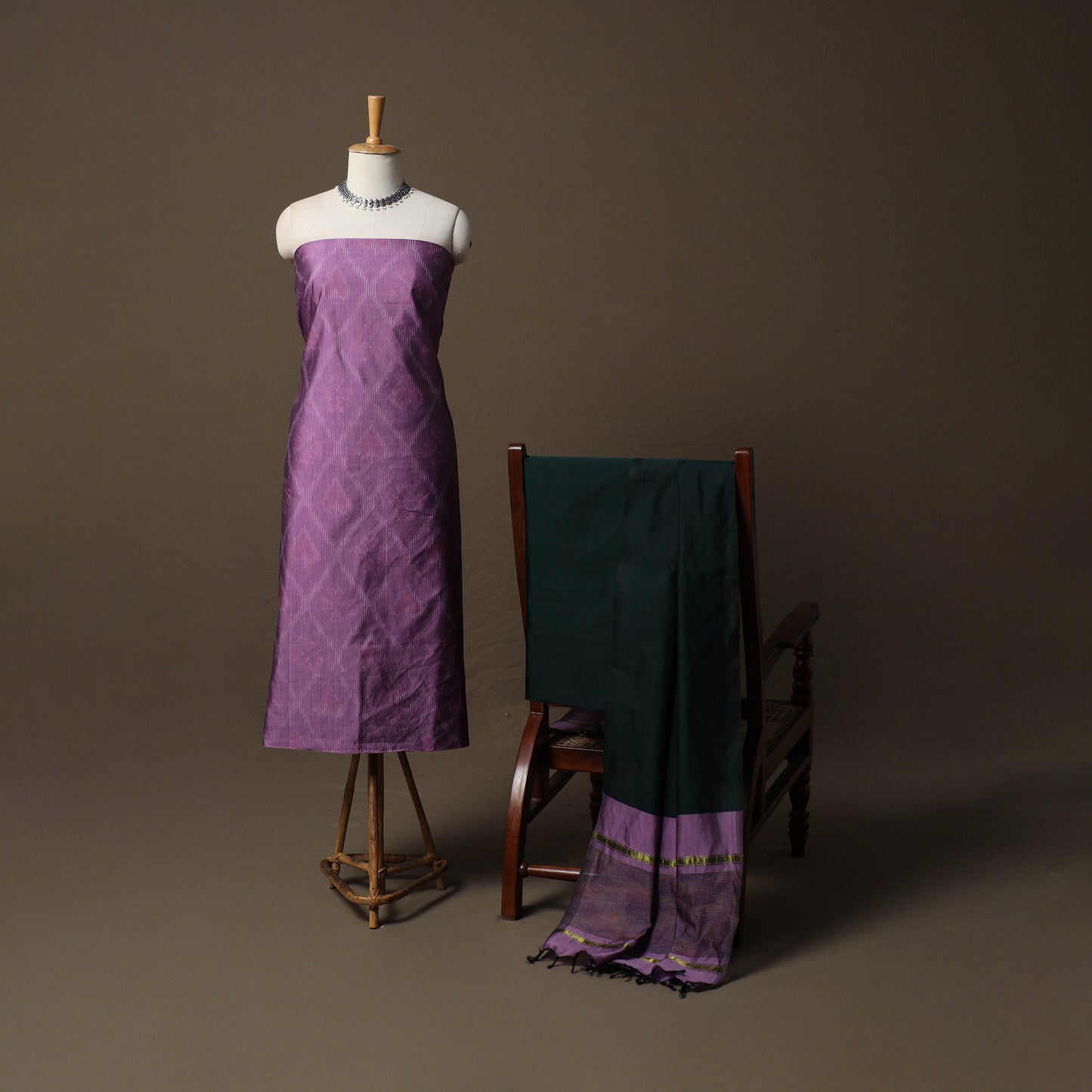 Pochampally Ikat Silk Cotton 3pc Unstitched Dress Material Suit Set 25