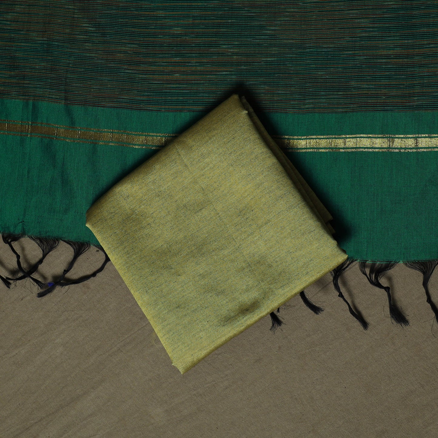 Green - Pochampally Ikat Silk Cotton 3pc Unstitched Dress Material Suit Set 51