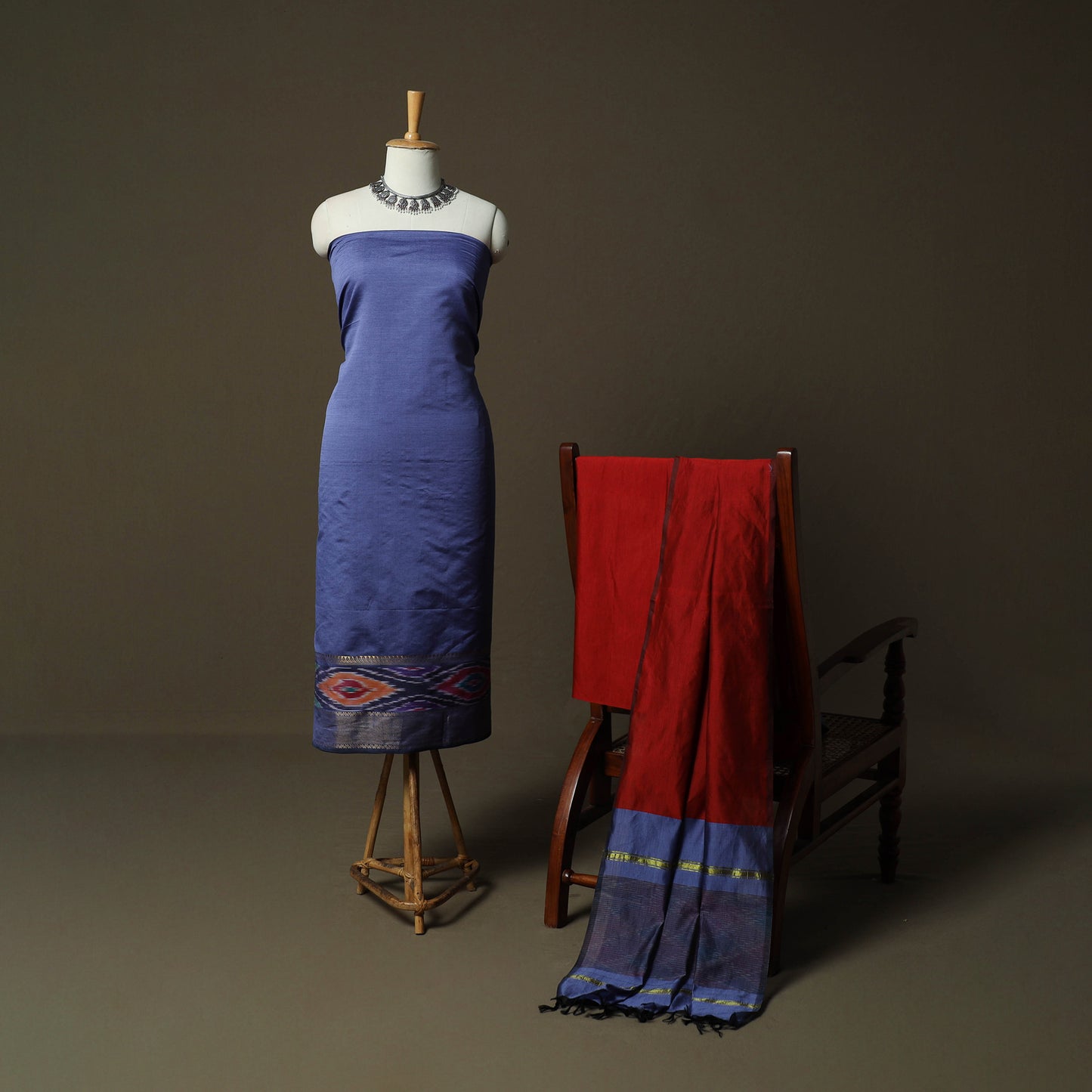 Pochampally Ikat Silk Cotton 3pc Unstitched Dress Material Suit Set 52