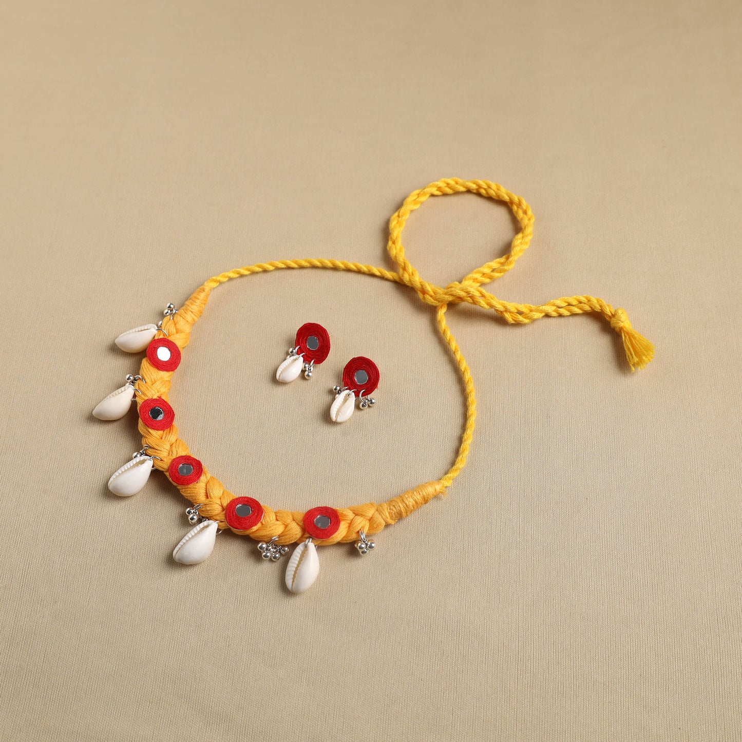 Yellow - thread braided shell choker necklace set 08