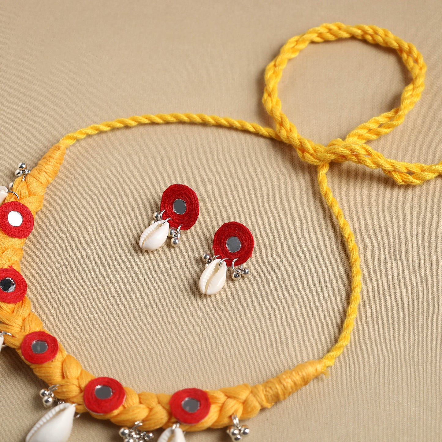 Yellow - thread braided shell choker necklace set 08