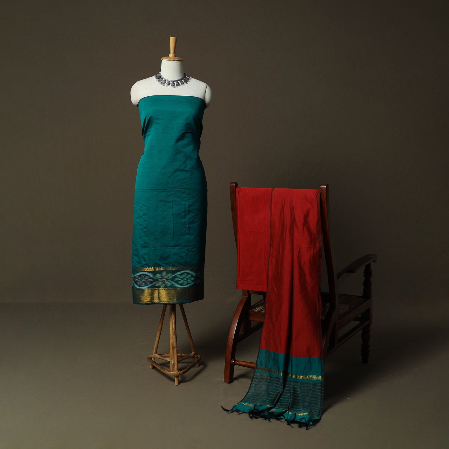 Pochampally Ikat Silk Cotton 3pc Unstitched Dress Material Suit Set 54