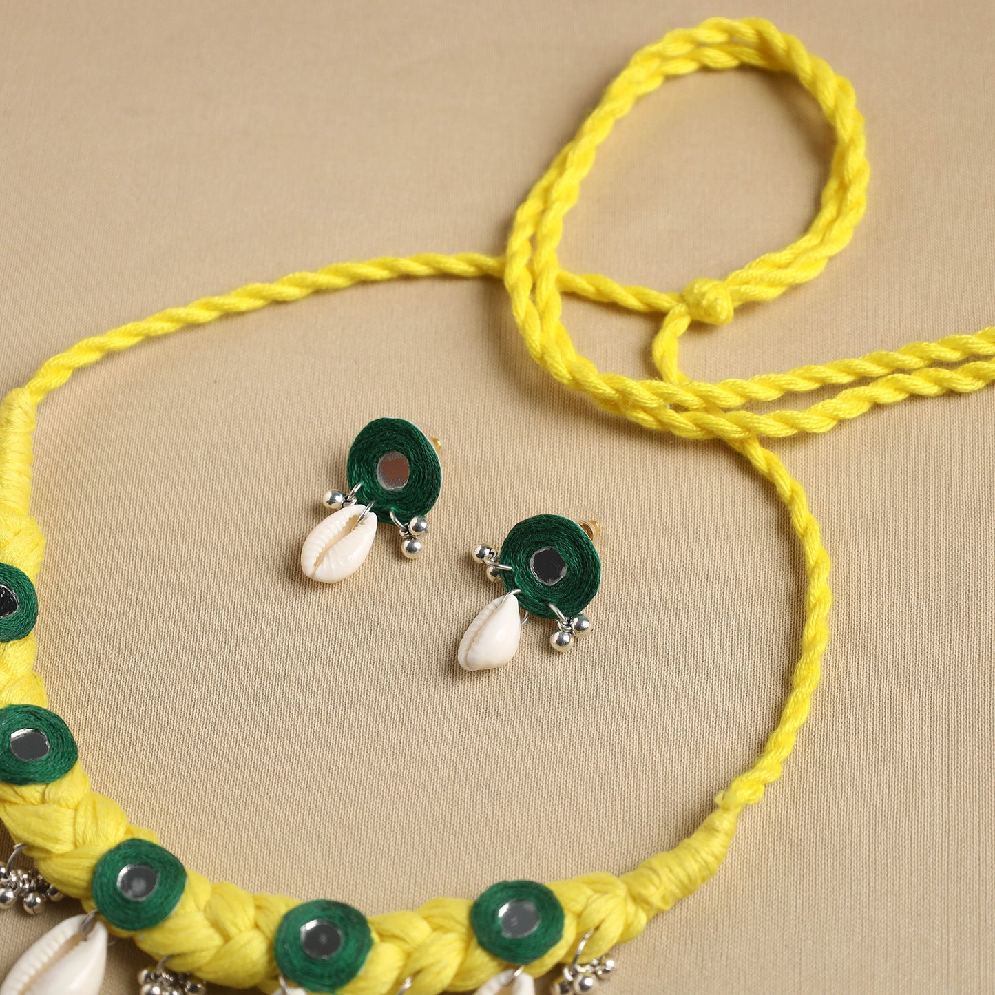 Yellow - thread braided shell choker necklace set 11