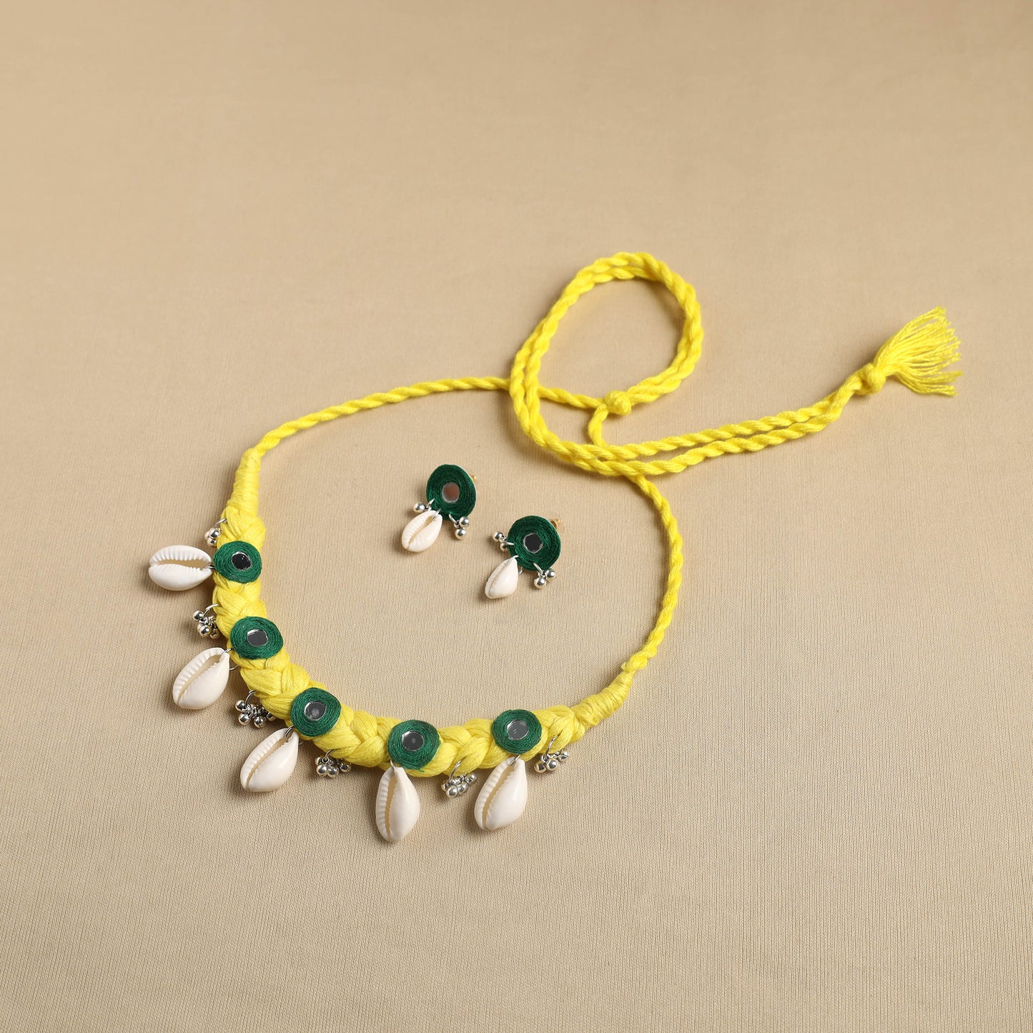 Yellow - thread braided shell choker necklace set 11