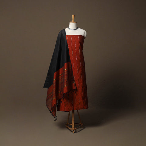 Pochampally Ikat Silk Cotton 3pc Unstitched Dress Material Suit Set 16