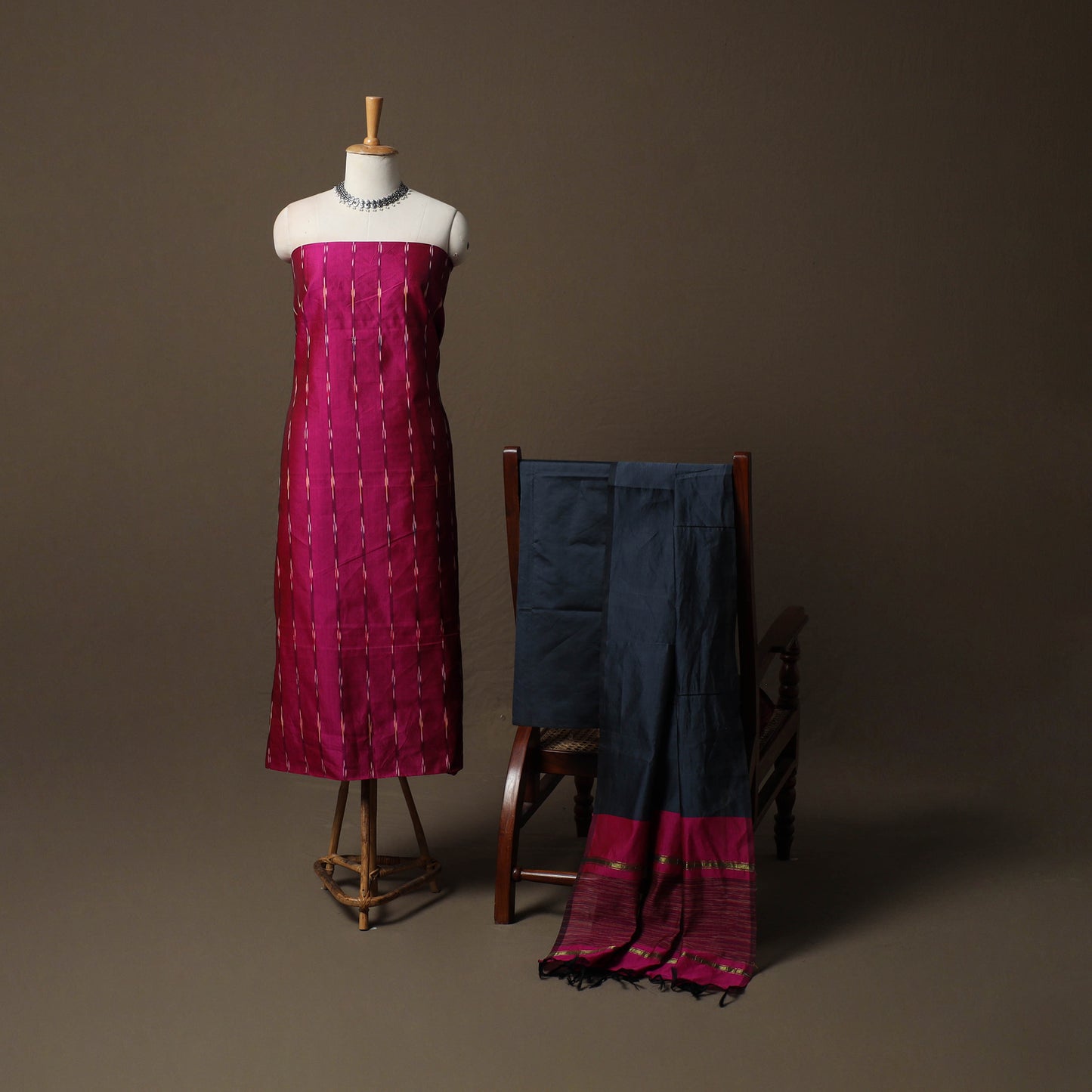 Pochampally Ikat Silk Cotton 3pc Unstitched Dress Material Suit Set 17