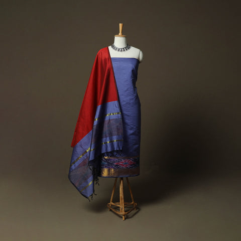 Pochampally Ikat Silk Cotton 3pc Unstitched Dress Material Suit Set 55