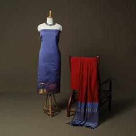 Pochampally Ikat Silk Cotton 3pc Unstitched Dress Material Suit Set 55