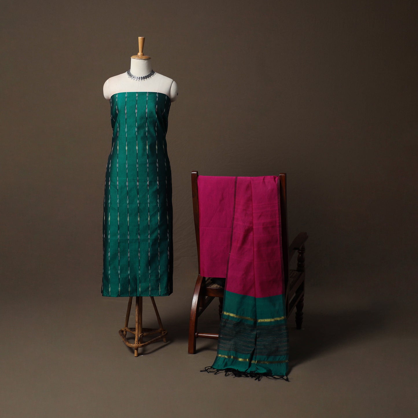 Pochampally Ikat Silk Cotton 3pc Unstitched Dress Material Suit Set 18