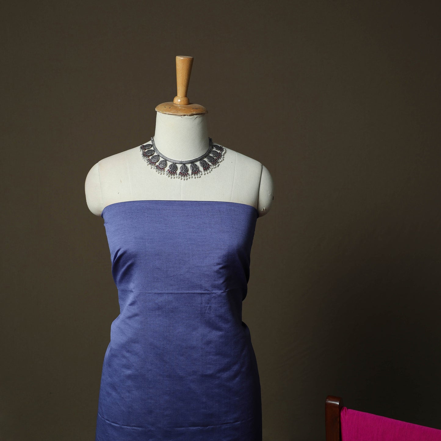 Blue - Pochampally Ikat Silk Cotton 3pc Unstitched Dress Material Suit Set 56