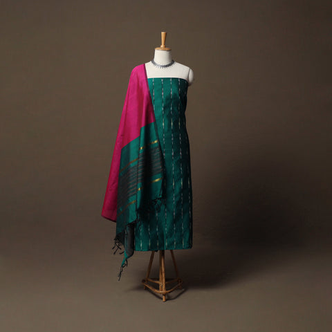 Pochampally Ikat Silk Cotton 3pc Unstitched Dress Material Suit Set 18
