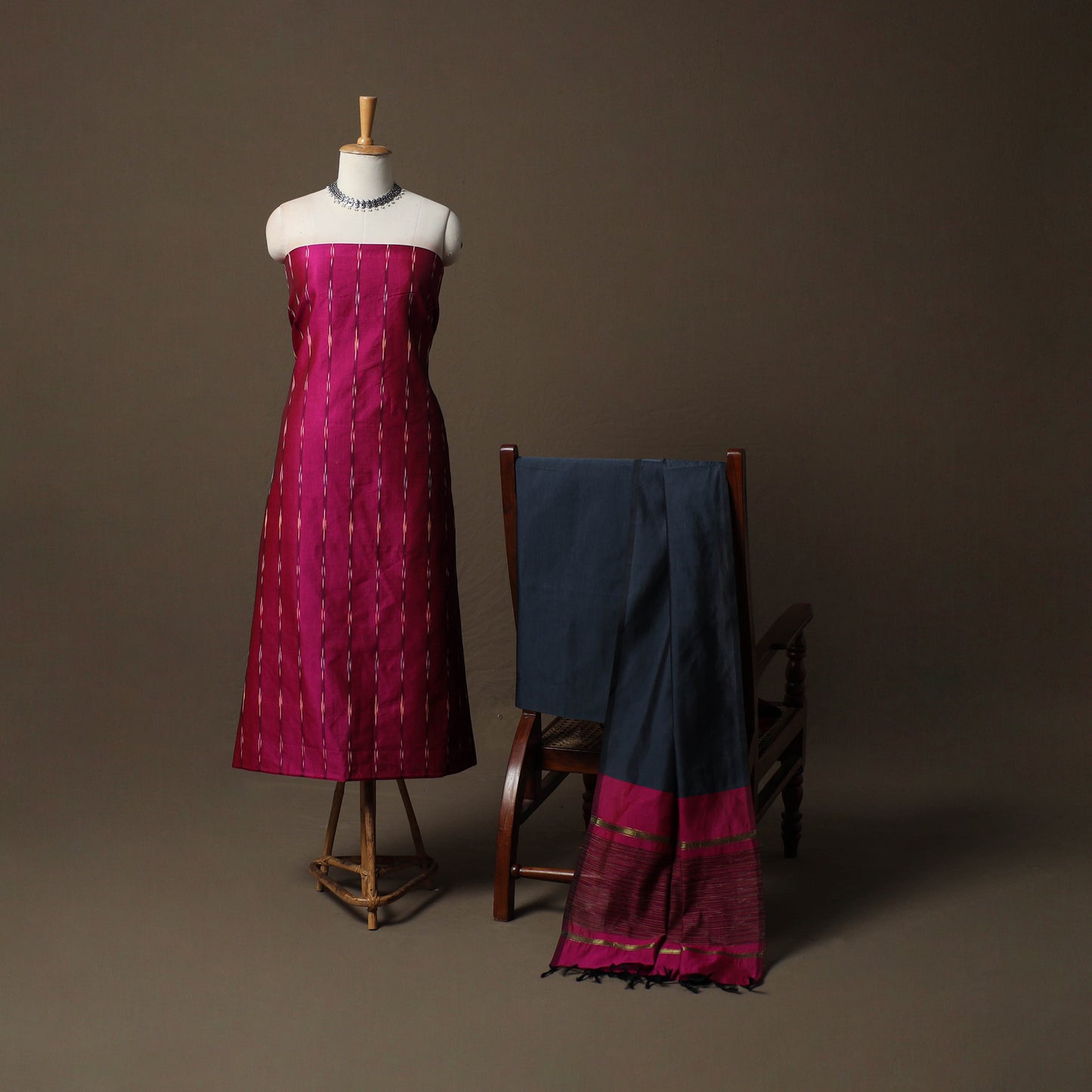 Pochampally Ikat Silk Cotton 3pc Unstitched Dress Material Suit Set 19