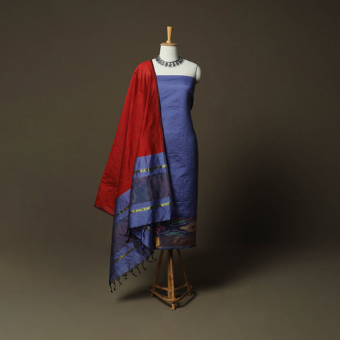 Pochampally Ikat Silk Cotton 3pc Unstitched Dress Material Suit Set 57