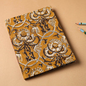 Yellow Bagru Fabric Cover Handmade Paper Notebook