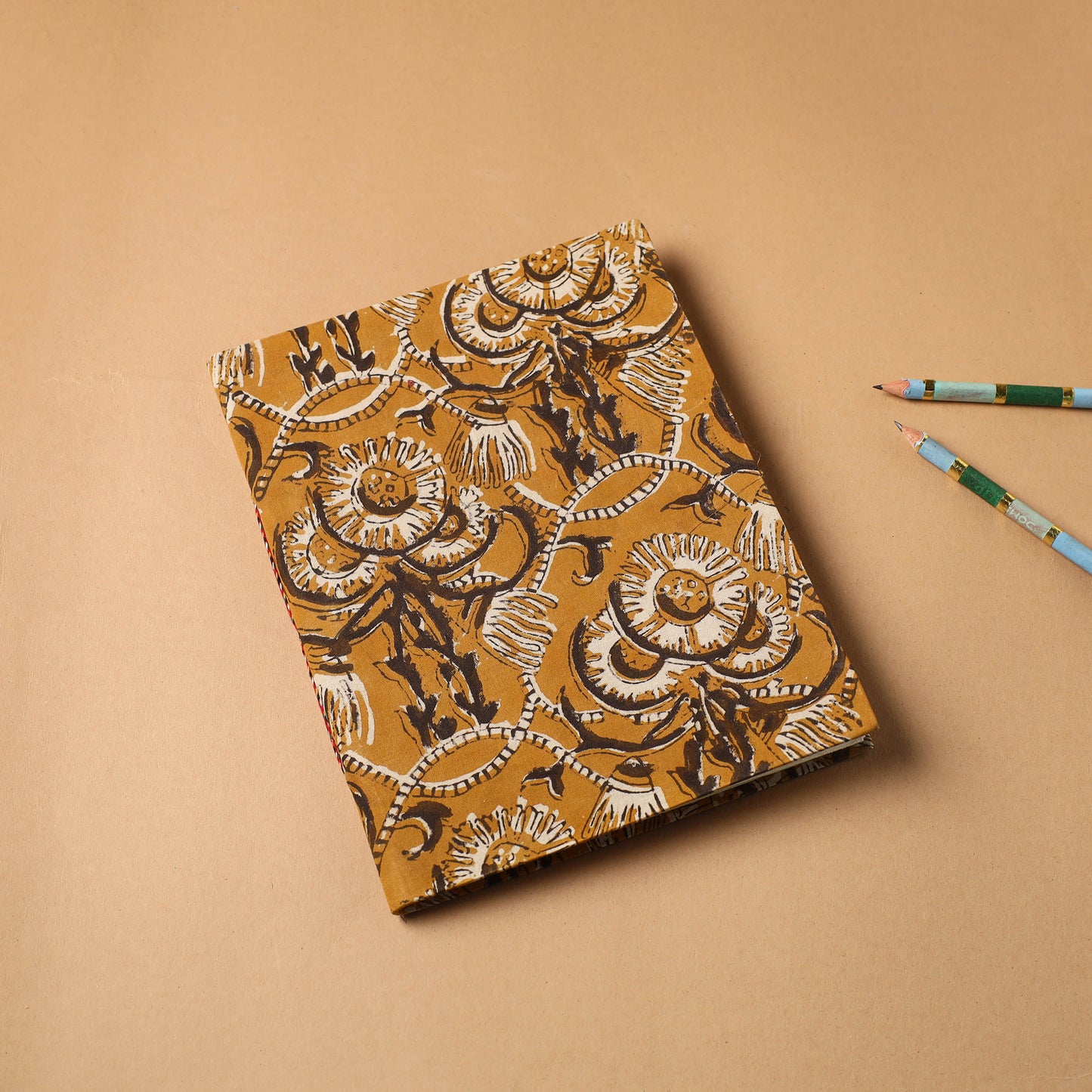 Yellow Bagru Fabric Cover Handmade Paper Notebook