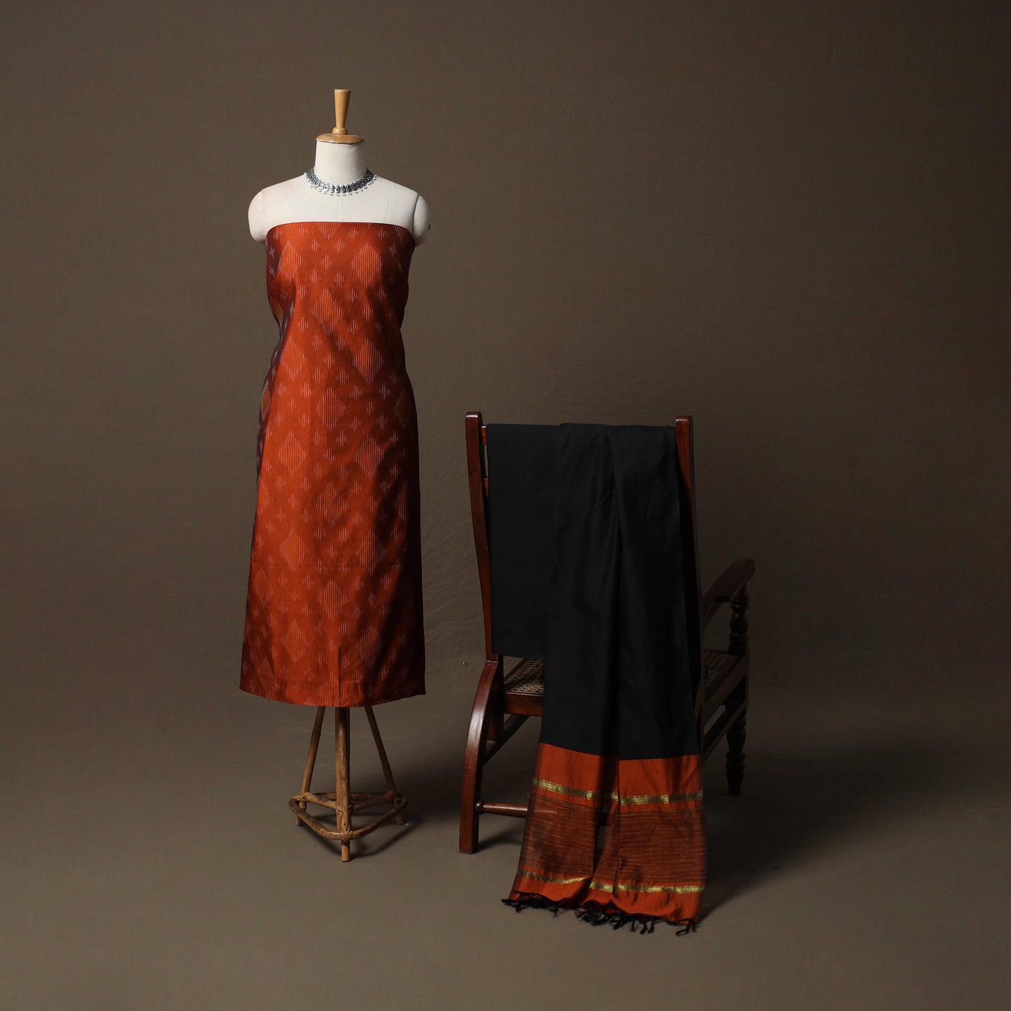 Pochampally Ikat Silk Cotton 3pc Unstitched Dress Material Suit Set 20