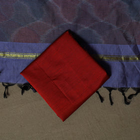 Blue - Pochampally Ikat Silk Cotton 3pc Unstitched Dress Material Suit Set 57