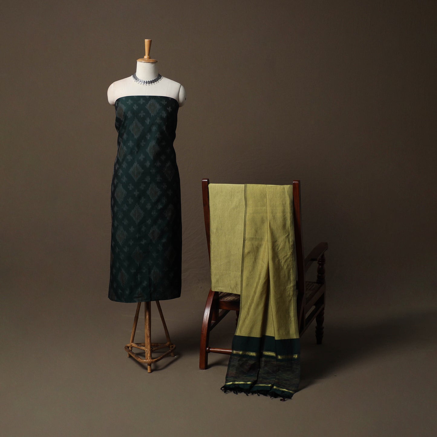 Pochampally Ikat Silk Cotton 3pc Unstitched Dress Material Suit Set 21