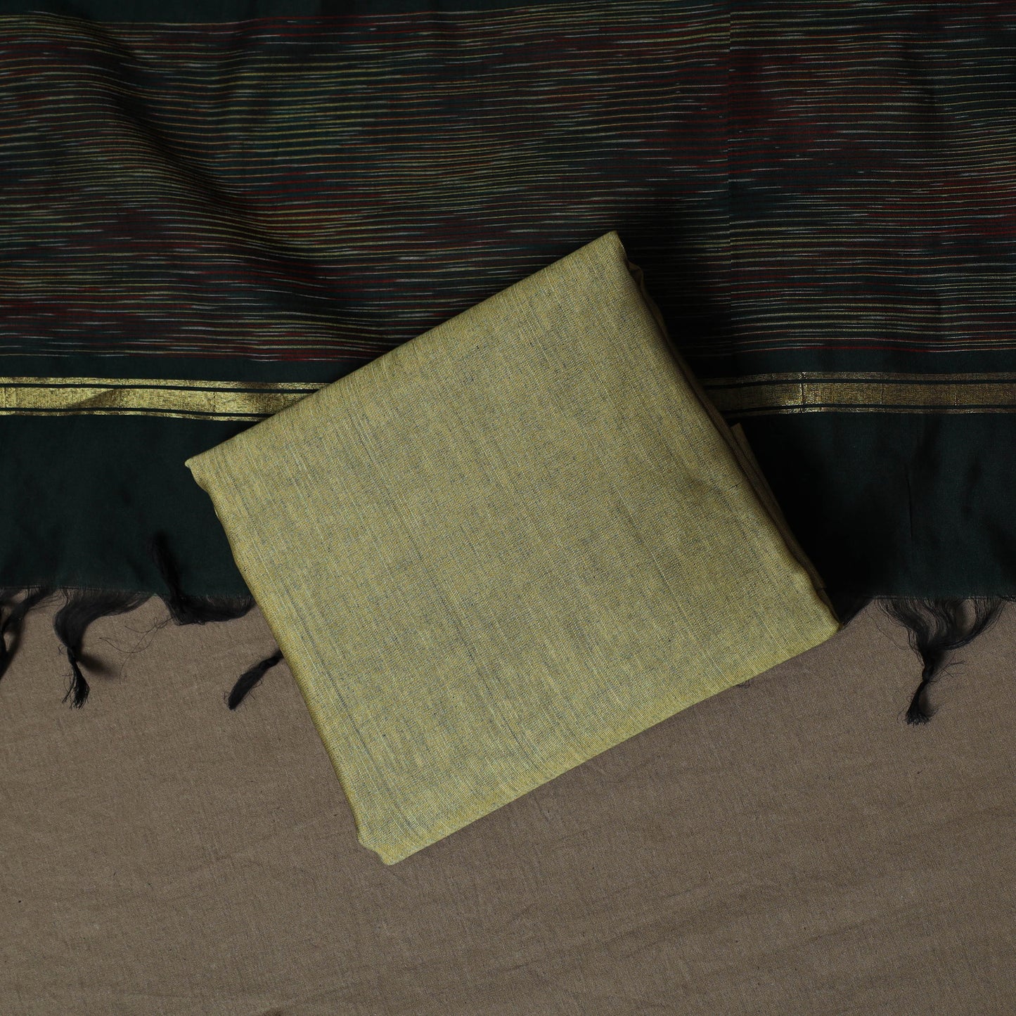 Pochampally Ikat Silk Cotton 3pc Unstitched Dress Material Suit Set 21