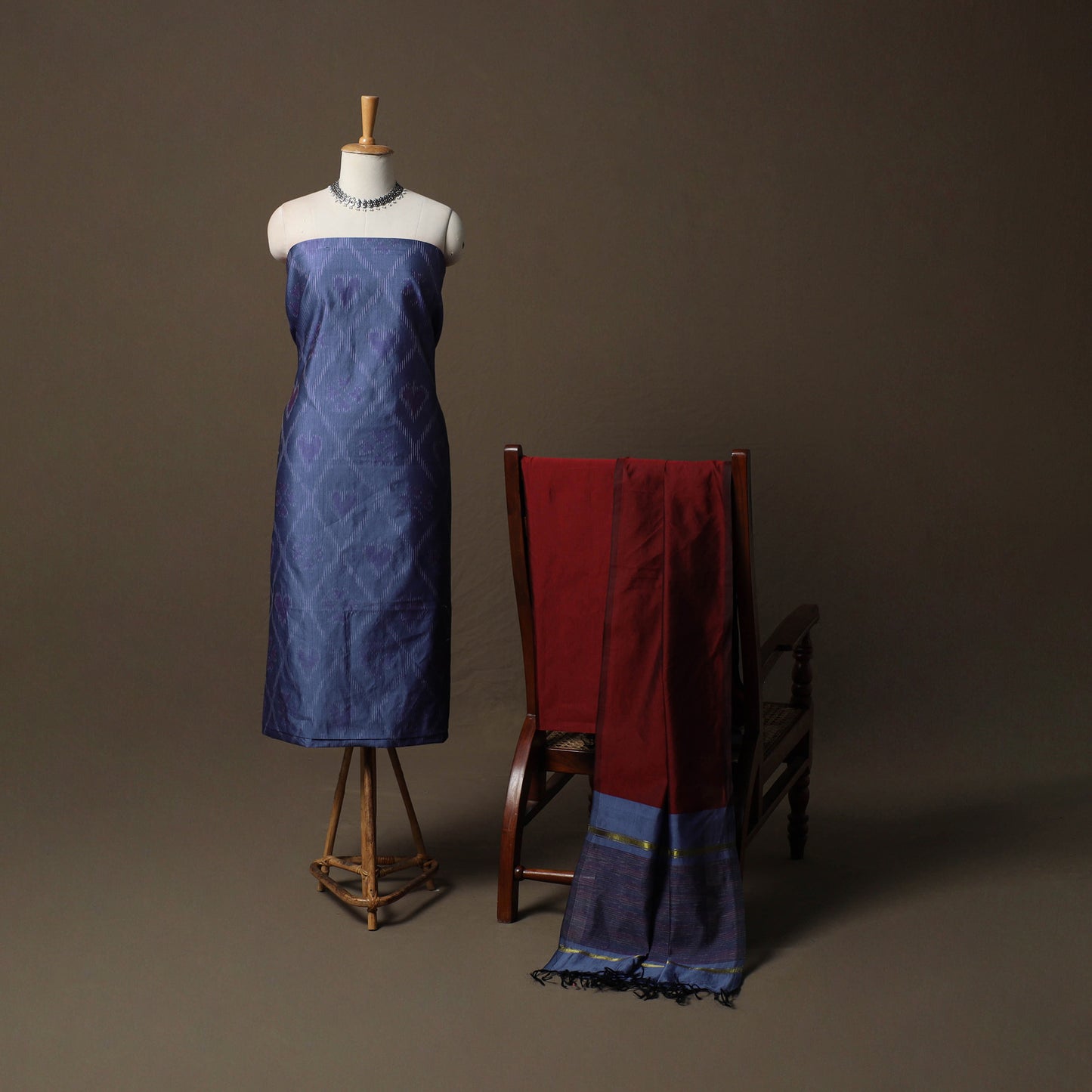 Pochampally Ikat Silk Cotton 3pc Unstitched Dress Material Suit Set 22