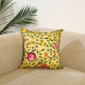 Yellow Hand Embroidered Cushion Cover in Chanderi Silk