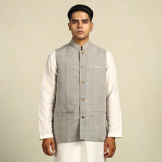 Pure Cotton Handloom Men Nehru Jacket 02