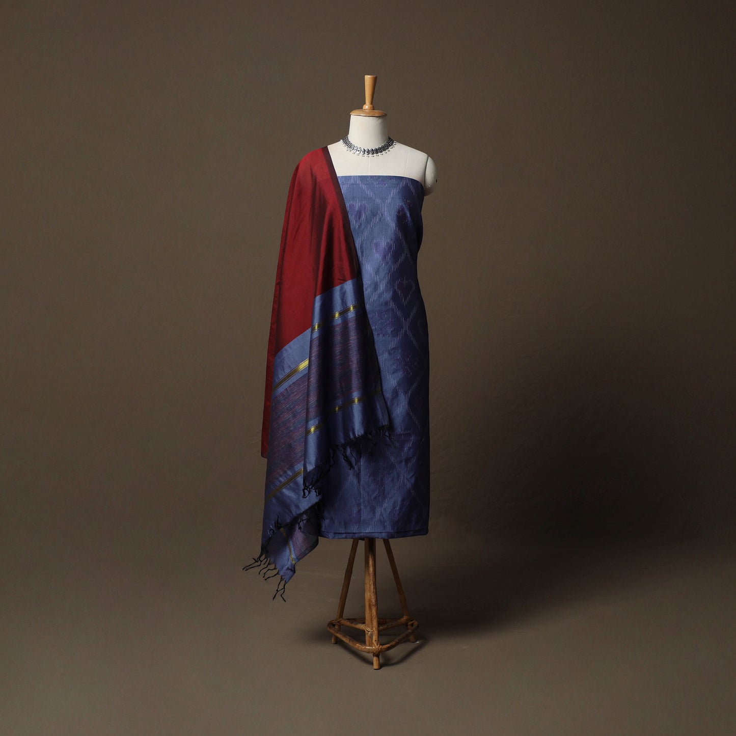 Pochampally Ikat Silk Cotton 3pc Unstitched Dress Material Suit Set 22