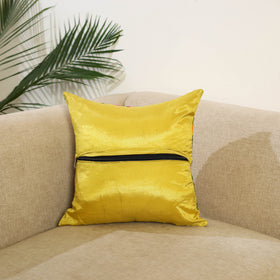 Yellow Hand Embroidered Cushion Cover in Chanderi Silk
